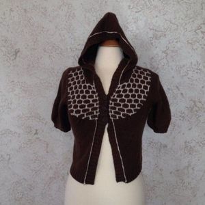 CARDIGAN Brown and White SO Hooded Sweater Short Sleeve Hoodie